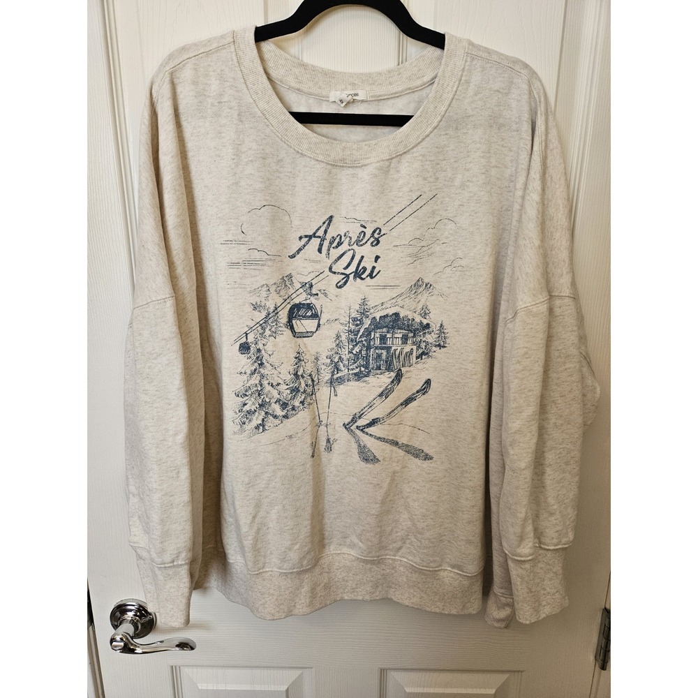 Maurice's Apres Ski Graphic Print Pullover Drop Shoulder Sweatshirt, Plus 4X